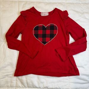 Between 6X Red Buffalo Plaid Heart Ruffle Long Sleeve Top